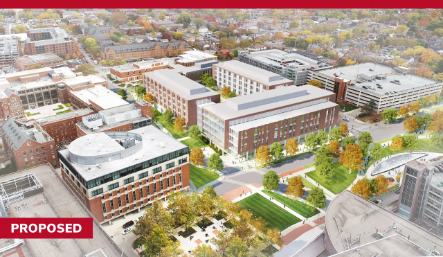 Aerial rendering of the proposed Meiling Graves on the Ohio State Campus