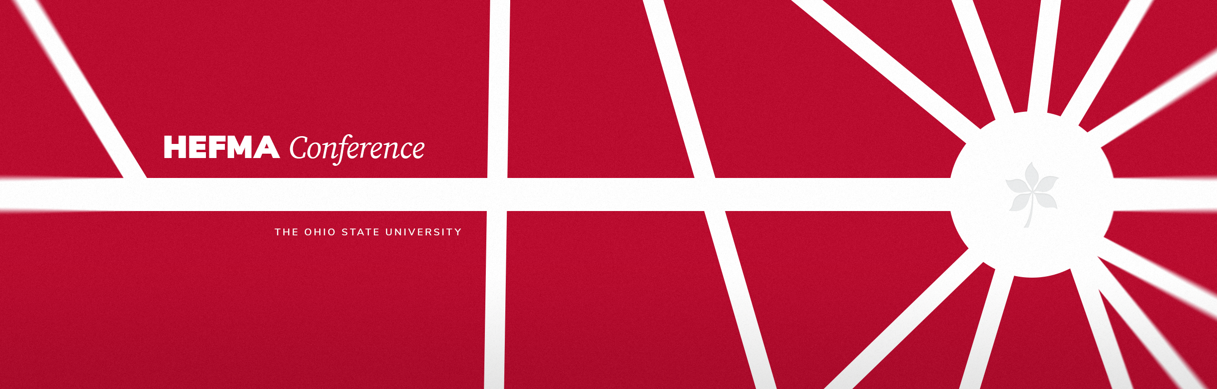 Graphic with white lines on a red background illustrating the walking paths of The Oval on the Ohio State campus