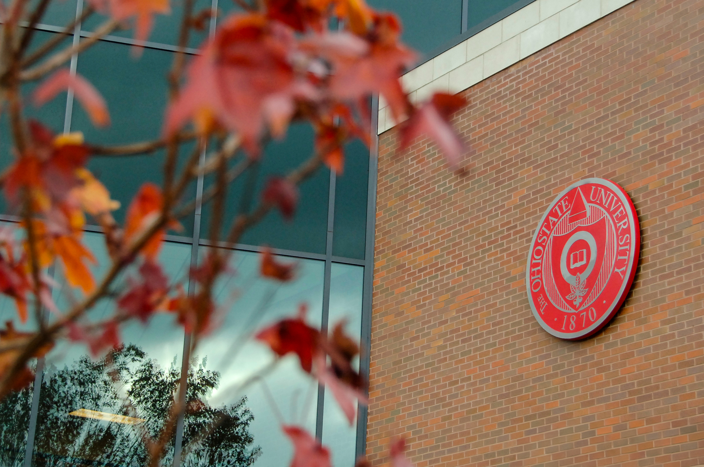 Mansfield campus building facade with The Ohio State University seal