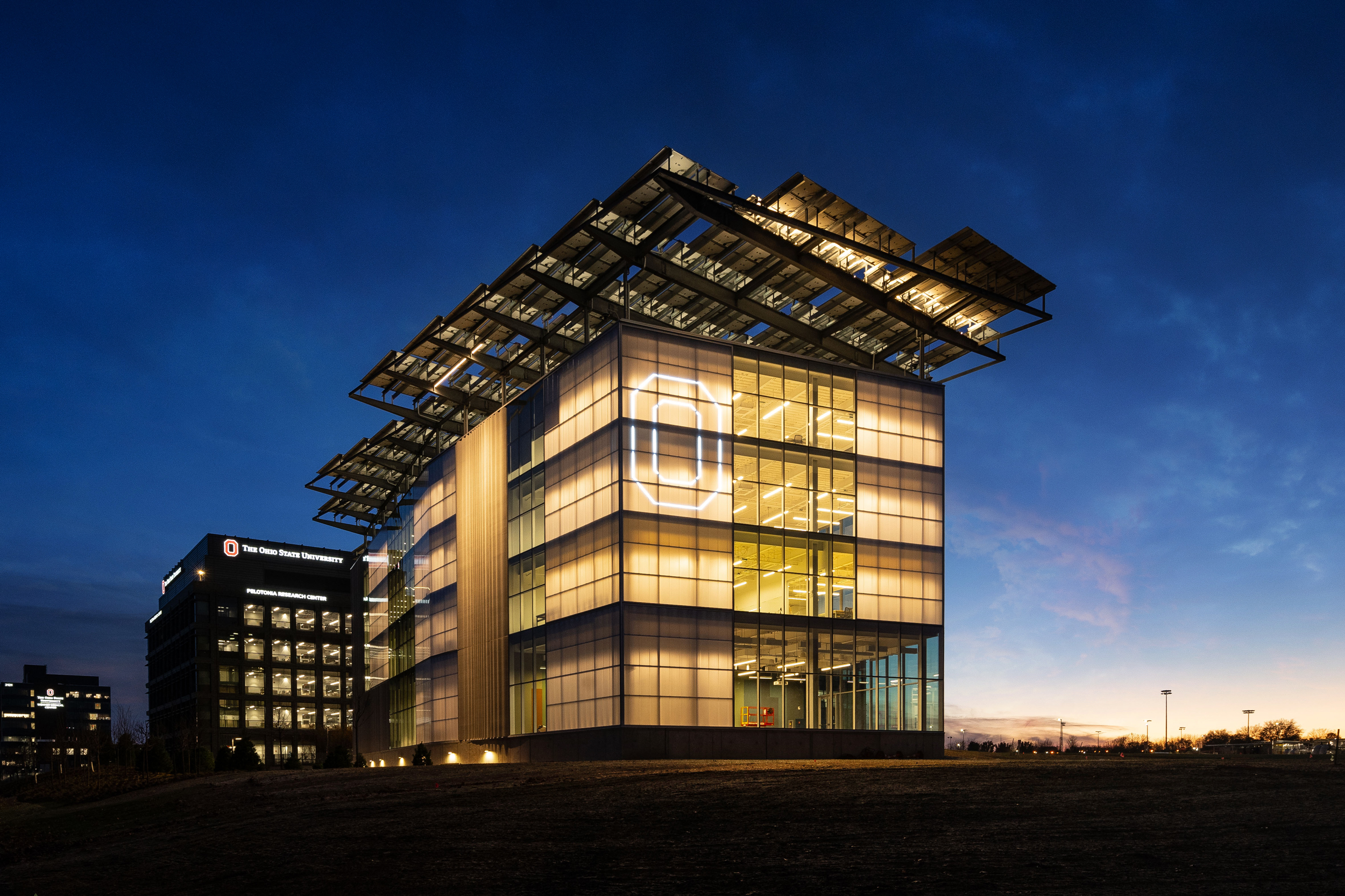 Energy Advancement and Innovation Center building at night