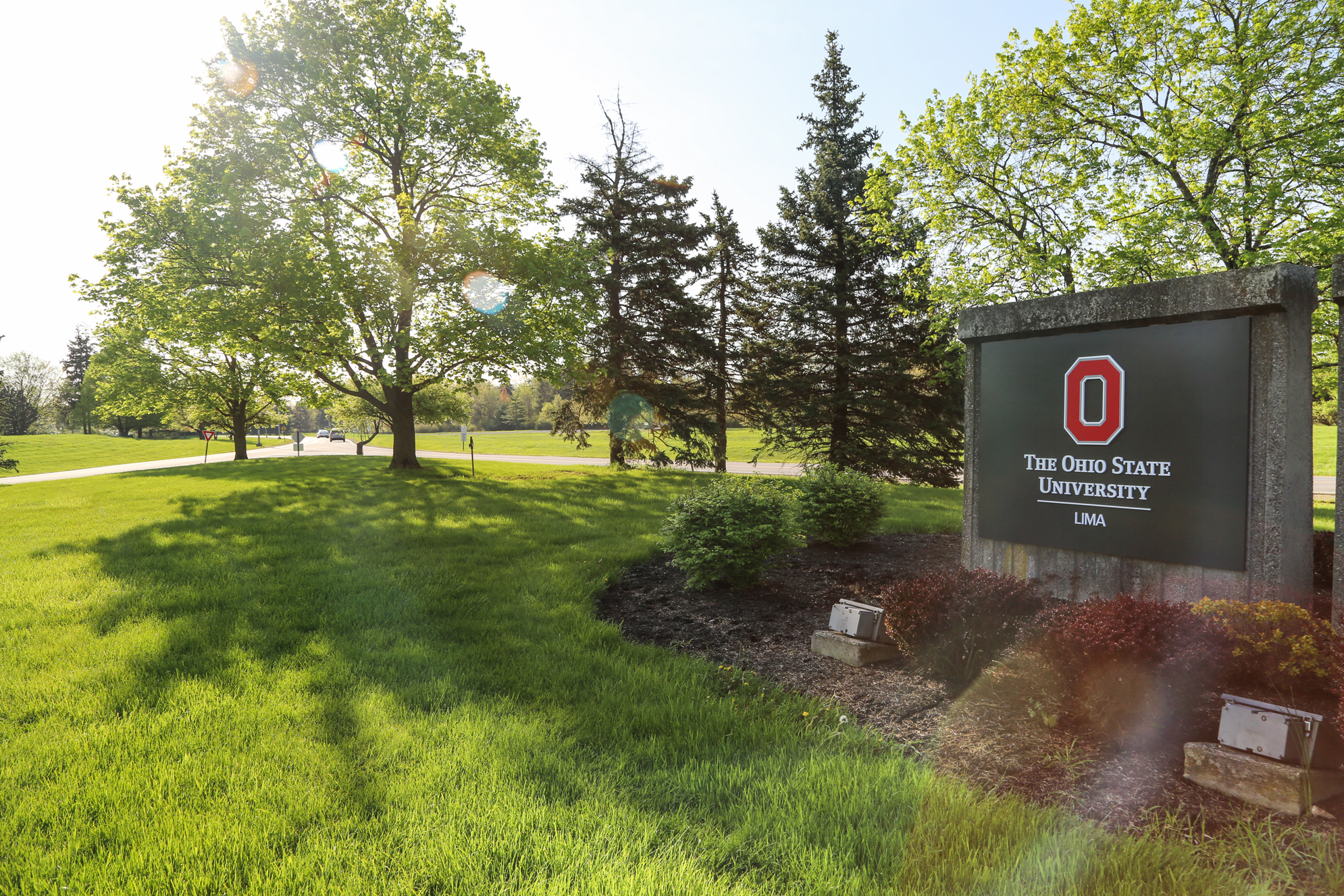 The Ohio State University Lima campus sign and green space