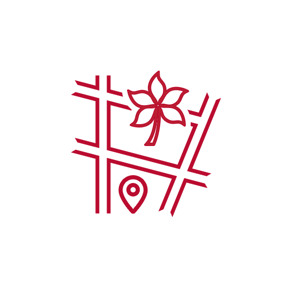 icon of roads, map pin and buckeye leaf