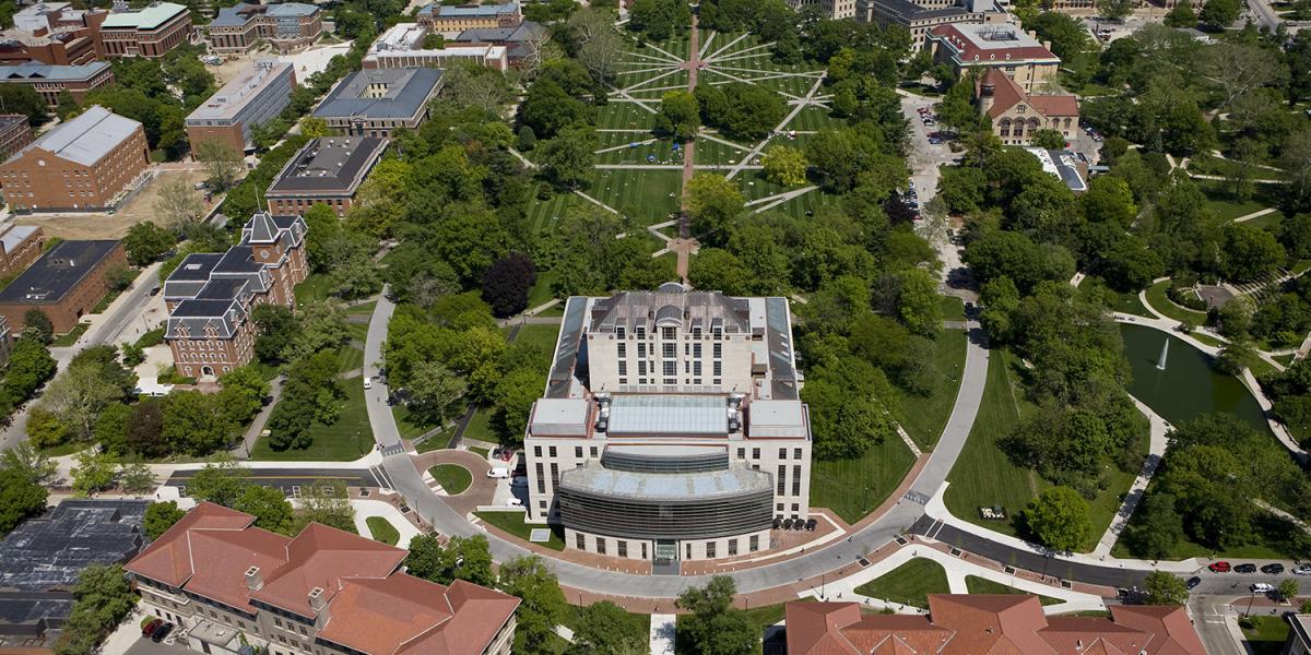 aerial view of thompson library