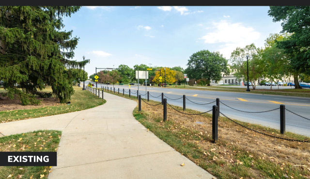 Photo of an existing area on Woody Hayes near Plumb Hall on the Ohio State campus - 2023