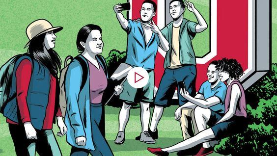 illustration of people on campus