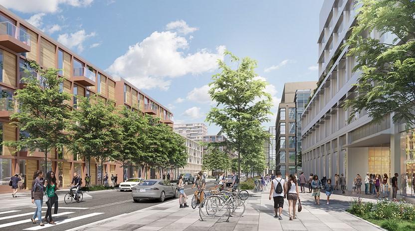 carmenton rendering with residential spaces, research facilities and people